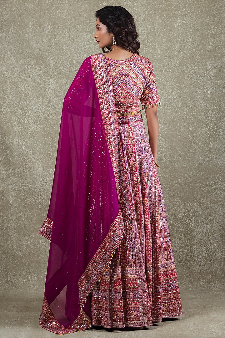 Magenta Crepe Sequins Embellished Wedding Lehenga Set by Vedant G at Pernia's Pop Up Shop