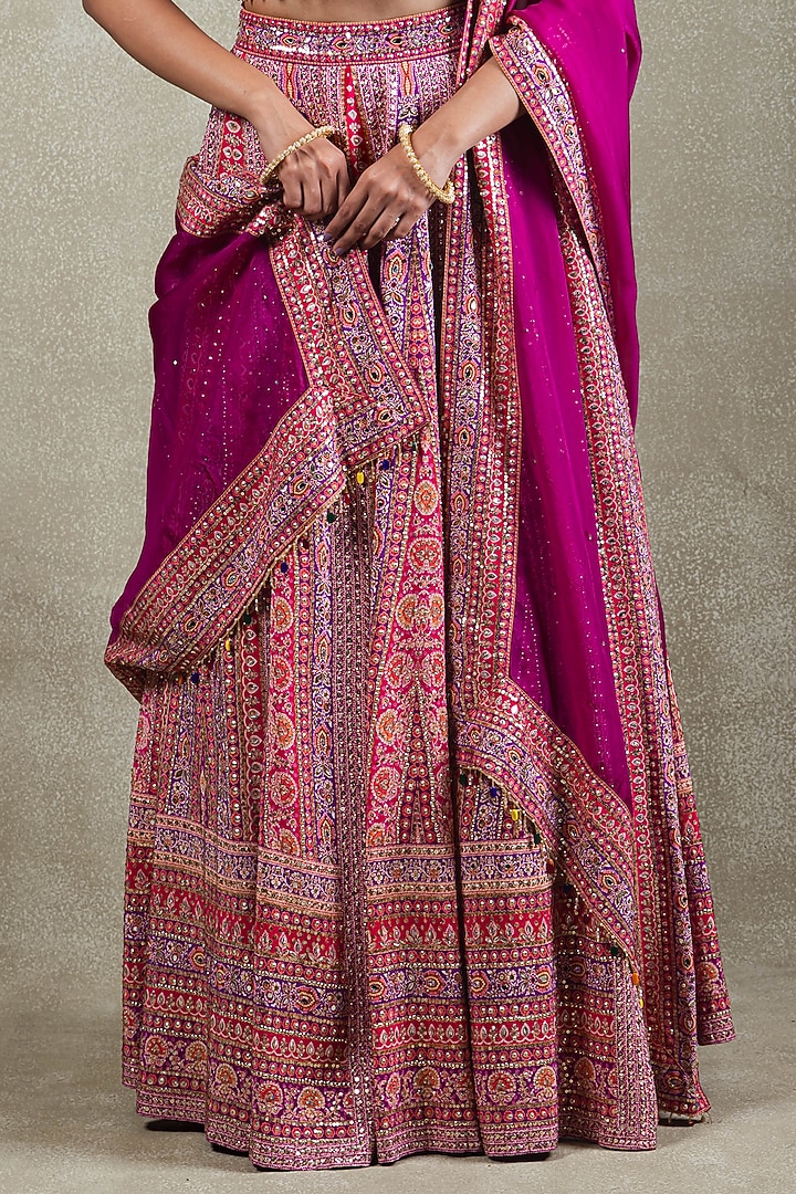 Magenta Crepe Sequins Embellished Wedding Lehenga Set by Vedant G at Pernia's Pop Up Shop