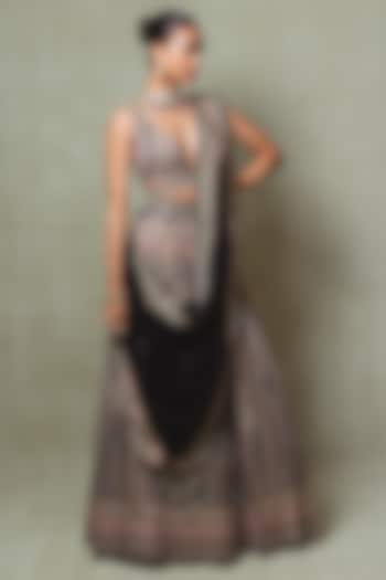 Black Crepe Sequins Mirror Embellished Wedding Lehenga Set by Vedant G at Pernia's Pop Up Shop