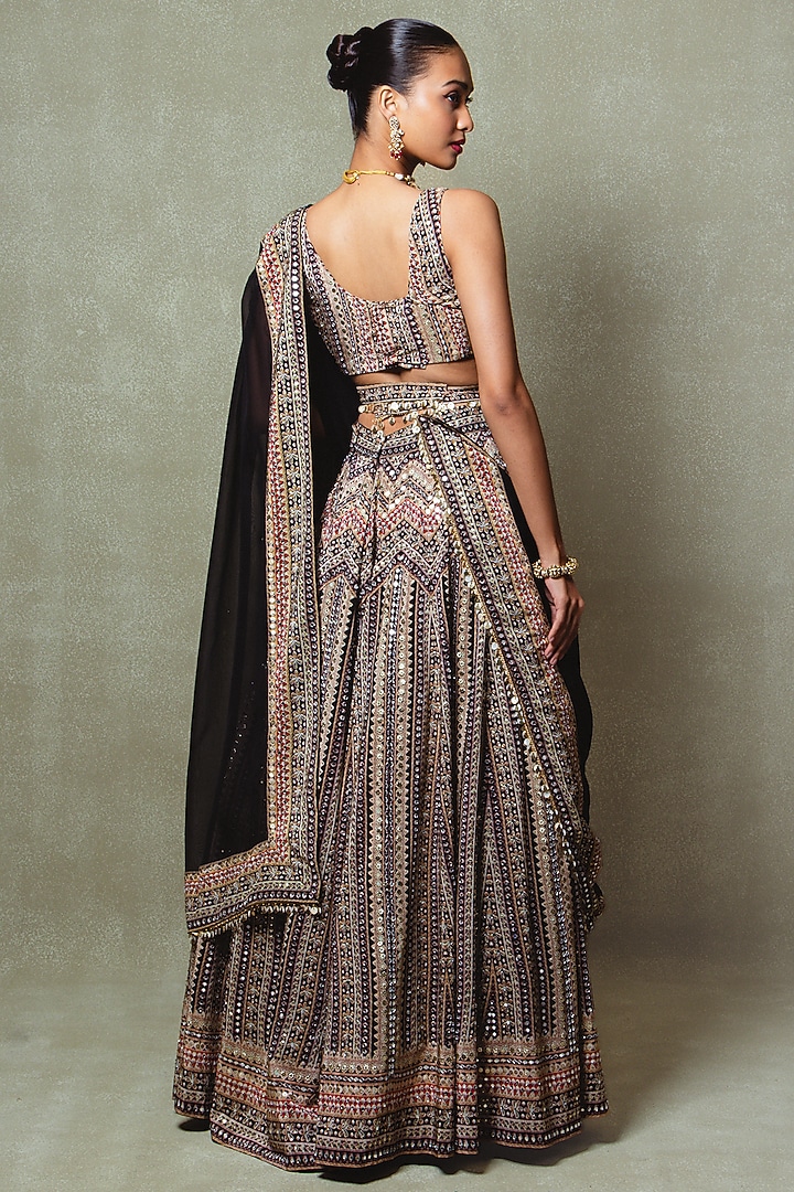 Black Crepe Sequins Mirror Embellished Wedding Lehenga Set by Vedant G at Pernia's Pop Up Shop