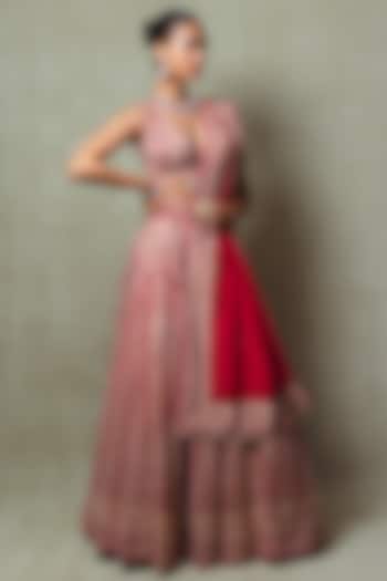 Red Crepe Digital Printed Wedding Lehenga Set by Vedant G at Pernia's Pop Up Shop