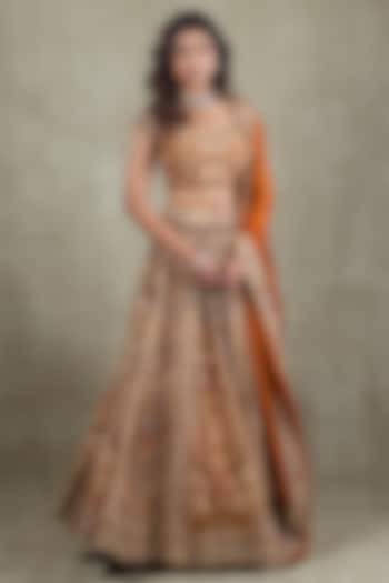 Rust Crepe Digital Printed Wedding Lehenga Set by Vedant G at Pernia's Pop Up Shop