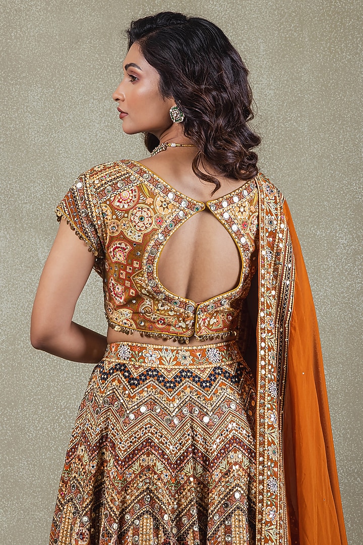 Rust Crepe Digital Printed Wedding Lehenga Set by Vedant G at Pernia's Pop Up Shop