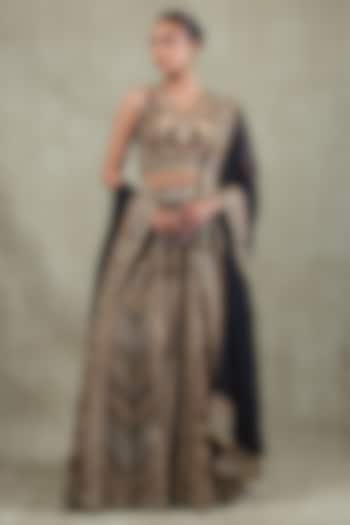 Black Crepe Sequins Mirror Embellished Wedding Lehenga Set by Vedant G at Pernia's Pop Up Shop
