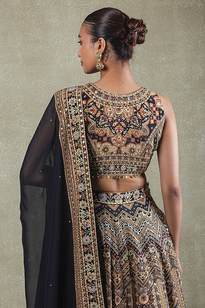 Black Crepe Sequins Mirror Embellished Wedding Lehenga Set by Vedant G at Pernia's Pop Up Shop