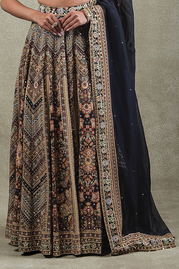 Black Crepe Sequins Mirror Embellished Wedding Lehenga Set by Vedant G at Pernia's Pop Up Shop