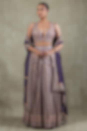Purple Crepe Sequins Mirror Embellished Wedding Lehenga Set by Vedant G at Pernia's Pop Up Shop