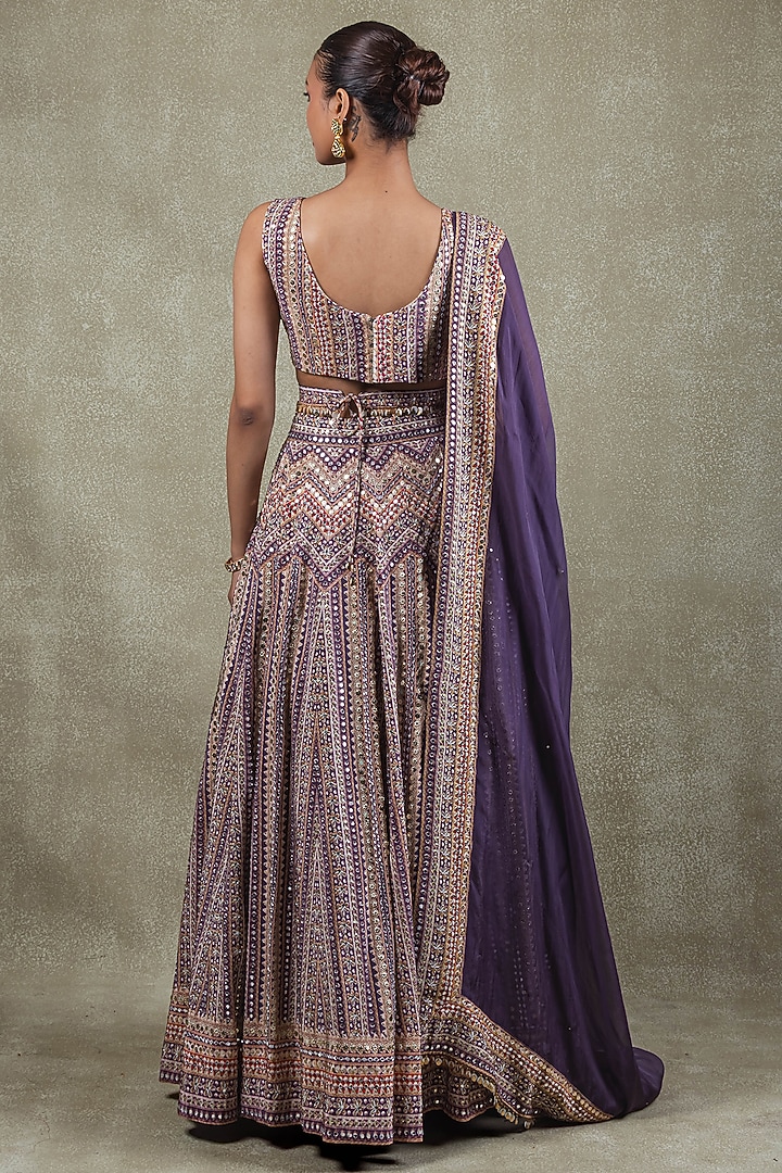 Purple Crepe Sequins Mirror Embellished Wedding Lehenga Set by Vedant G at Pernia's Pop Up Shop