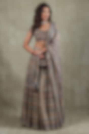 Midnight Blue Crepe Sequins Mirror Embellished Wedding Lehenga Set by Vedant G at Pernia's Pop Up Shop