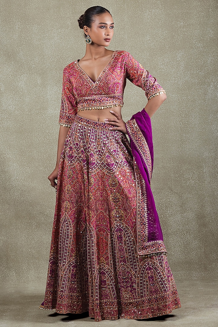 Magenta Crepe Sequins Embellished Wedding Lehenga Set by Vedant G at Pernia's Pop Up Shop