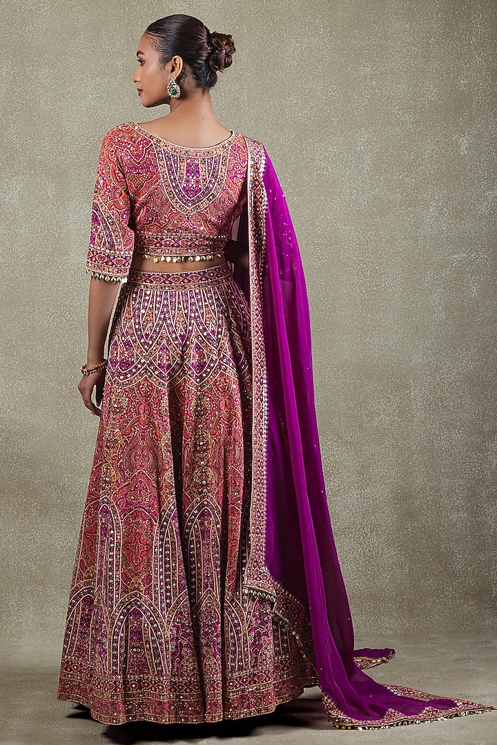 Magenta Crepe Sequins Embellished Wedding Lehenga Set by Vedant G at Pernia's Pop Up Shop
