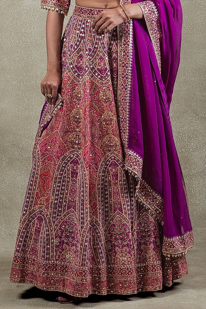 Magenta Crepe Sequins Embellished Wedding Lehenga Set by Vedant G at Pernia's Pop Up Shop