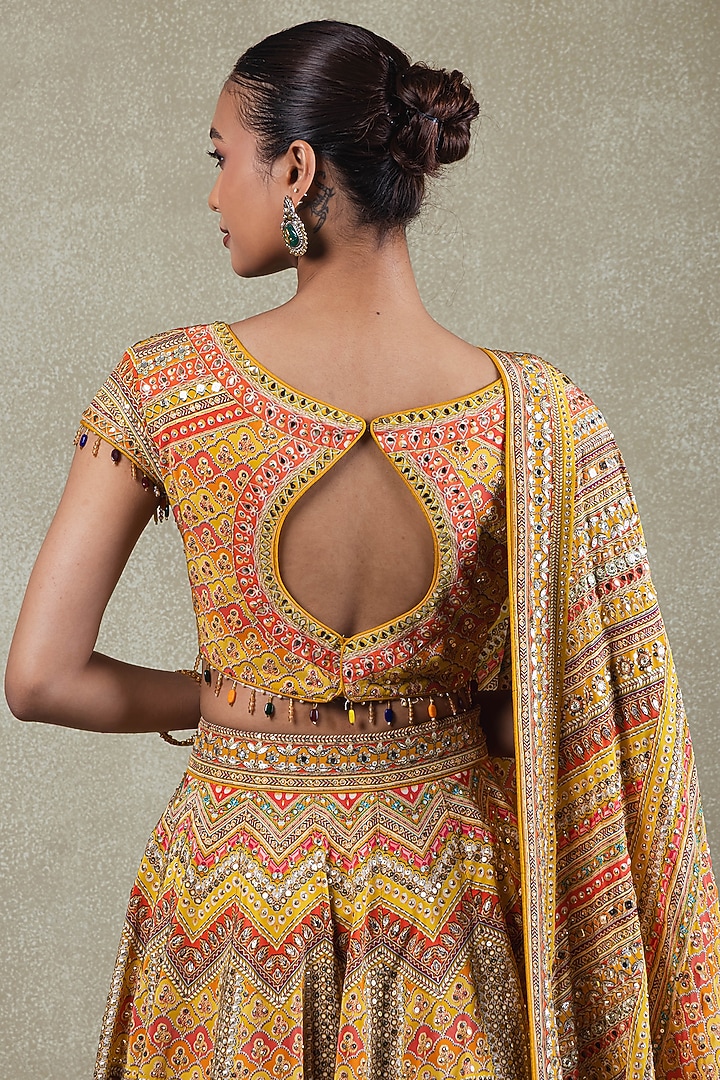 Mustard Crepe Sequins Embellished Wedding Lehenga Set by Vedant G at Pernia's Pop Up Shop
