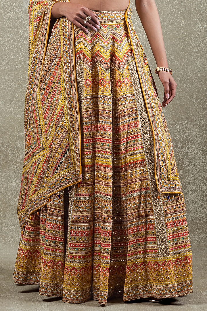 Mustard Crepe Sequins Embellished Wedding Lehenga Set by Vedant G at Pernia's Pop Up Shop