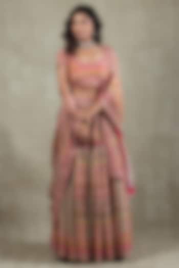 Rani Pink Crepe Metallic Sequins Embellished Wedding Lehenga Set by Vedant G at Pernia's Pop Up Shop