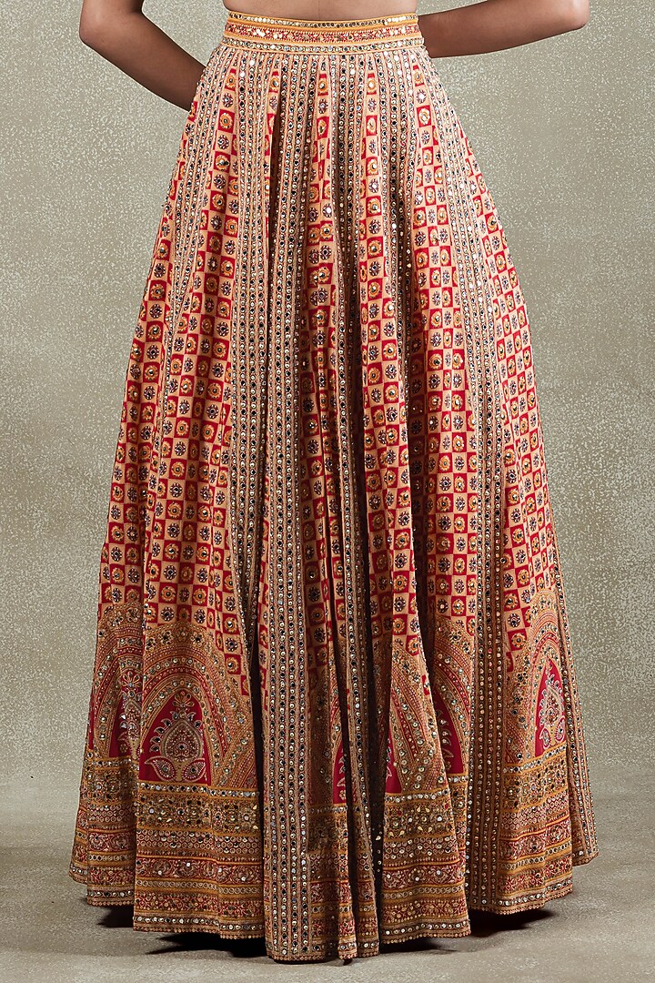 Red Crepe Metallic Sequins Embellished Wedding Lehenga Set by Vedant G at Pernia's Pop Up Shop