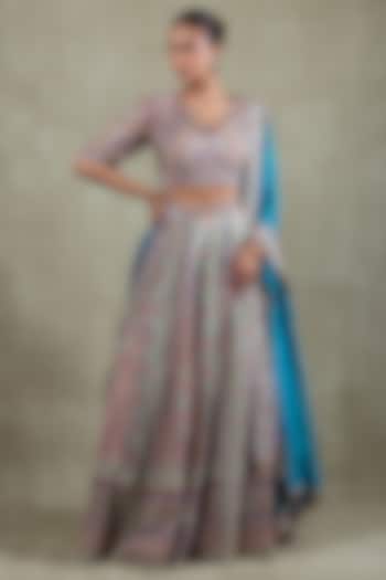 Teal Crepe Sequins Embellished Wedding Lehenga Set by Vedant G at Pernia's Pop Up Shop