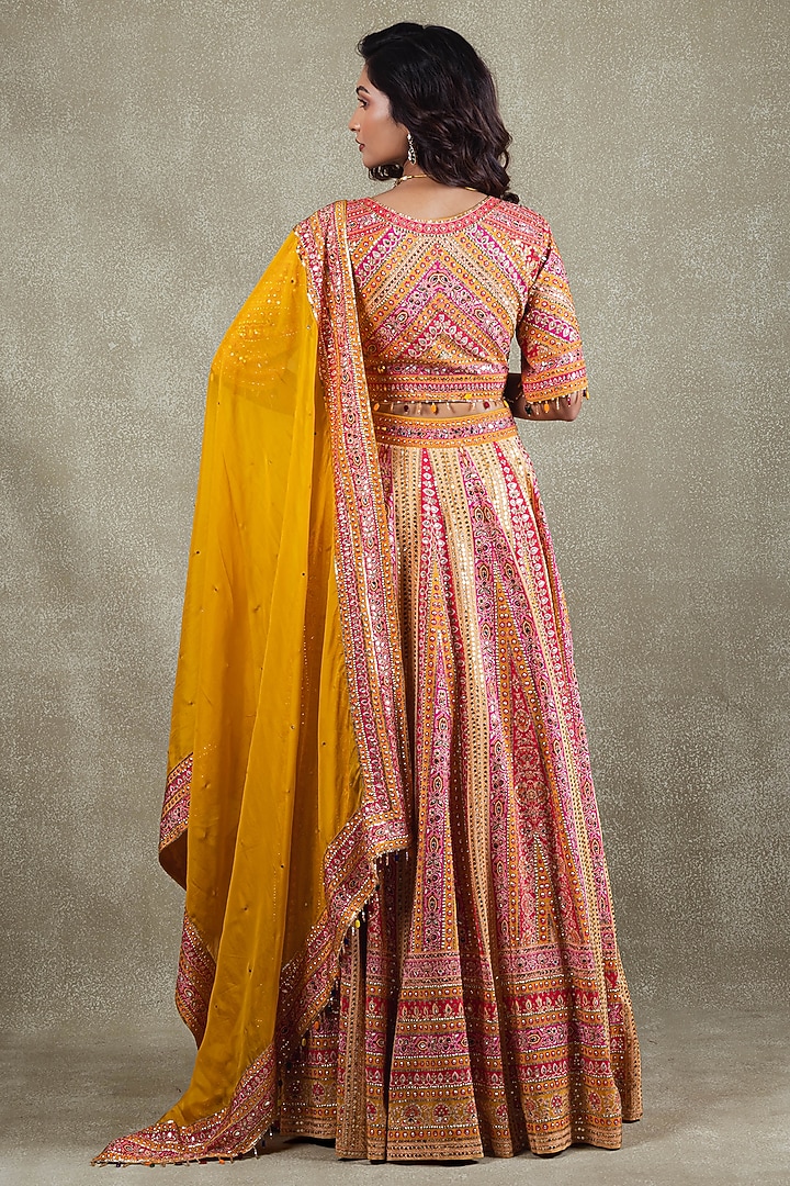 Mustard Crepe Sequins Embellished Wedding Lehenga Set by Vedant G at Pernia's Pop Up Shop