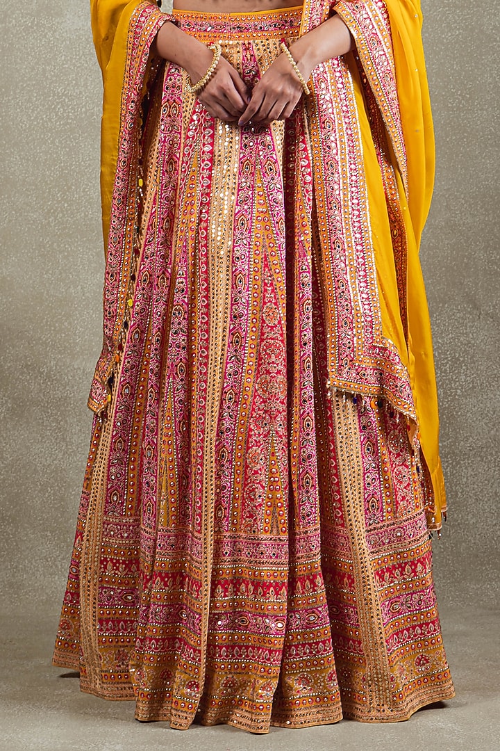Mustard Crepe Sequins Embellished Wedding Lehenga Set by Vedant G at Pernia's Pop Up Shop