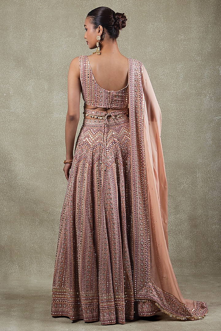 Rose Pink Crepe Metallic Sequins Embellished Wedding Lehenga Set by Vedant G at Pernia's Pop Up Shop