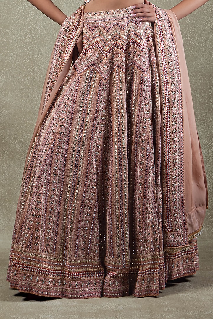 Rose Pink Crepe Metallic Sequins Embellished Wedding Lehenga Set by Vedant G at Pernia's Pop Up Shop