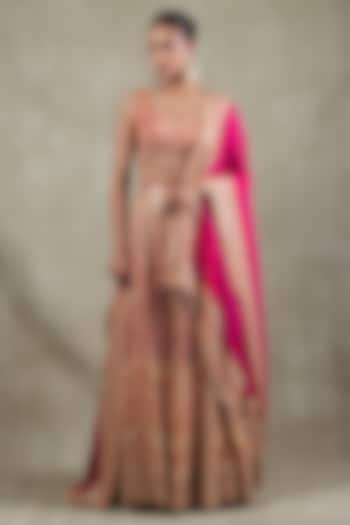 Rani Pink Crepe Metallic Sequins Embellished Wedding Lehenga Set by Vedant G at Pernia's Pop Up Shop