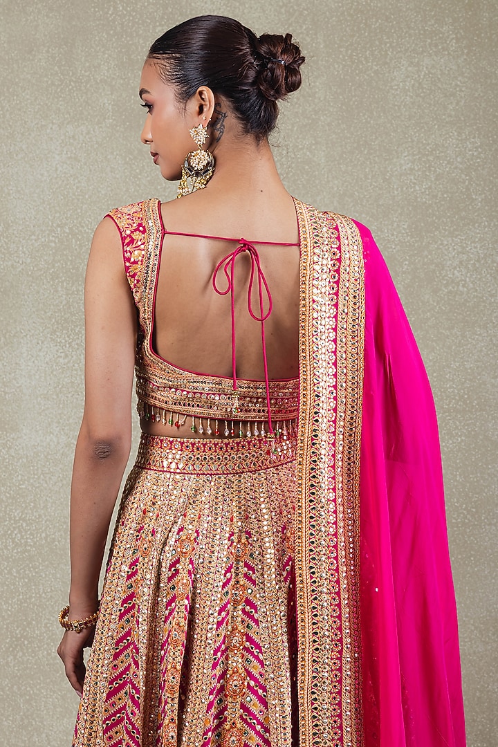 Rani Pink Crepe Metallic Sequins Embellished Wedding Lehenga Set by Vedant G at Pernia's Pop Up Shop