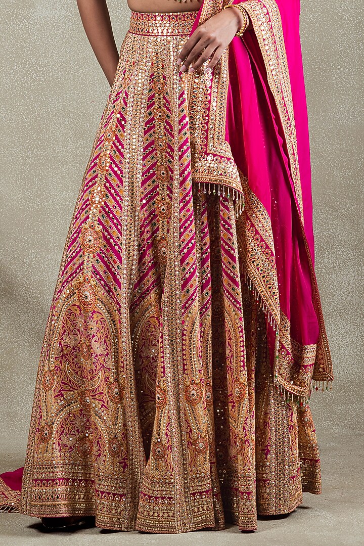 Rani Pink Crepe Metallic Sequins Embellished Wedding Lehenga Set by Vedant G at Pernia's Pop Up Shop