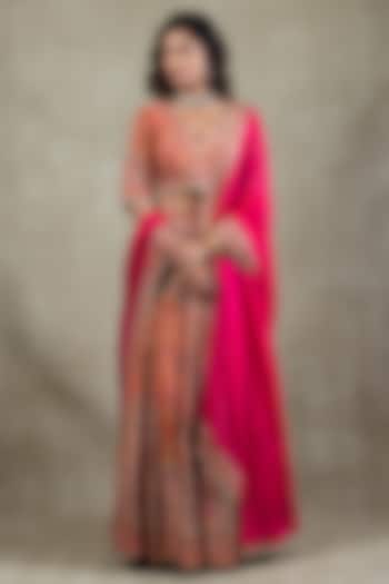 Rani Pink Crepe Metallic Sequins Embellished Wedding Lehenga Set by Vedant G at Pernia's Pop Up Shop