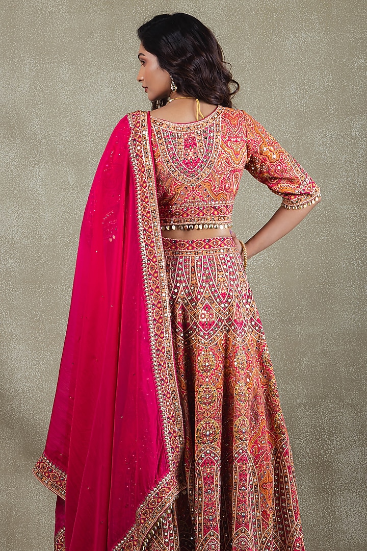 Rani Pink Crepe Metallic Sequins Embellished Wedding Lehenga Set by Vedant G at Pernia's Pop Up Shop