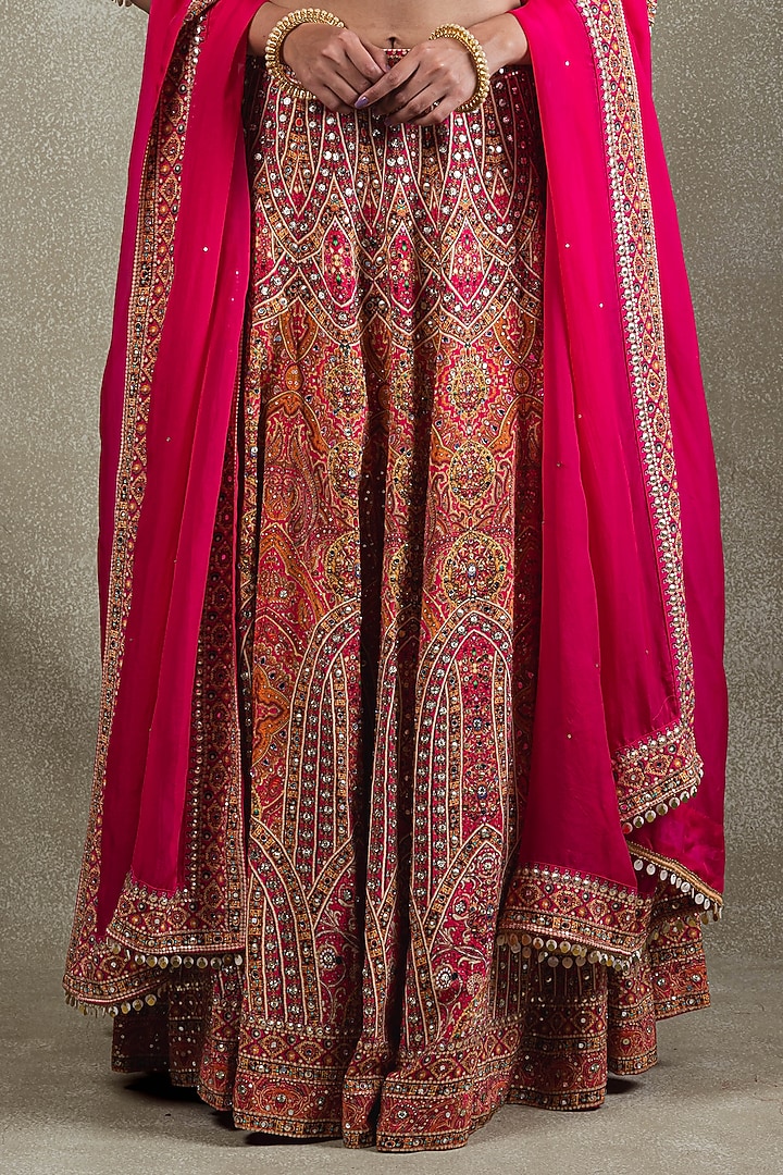 Rani Pink Crepe Metallic Sequins Embellished Wedding Lehenga Set by Vedant G at Pernia's Pop Up Shop