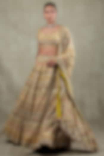 Lime Crepe Sequins Mirror Embellished Wedding Lehenga Set by Vedant G at Pernia's Pop Up Shop