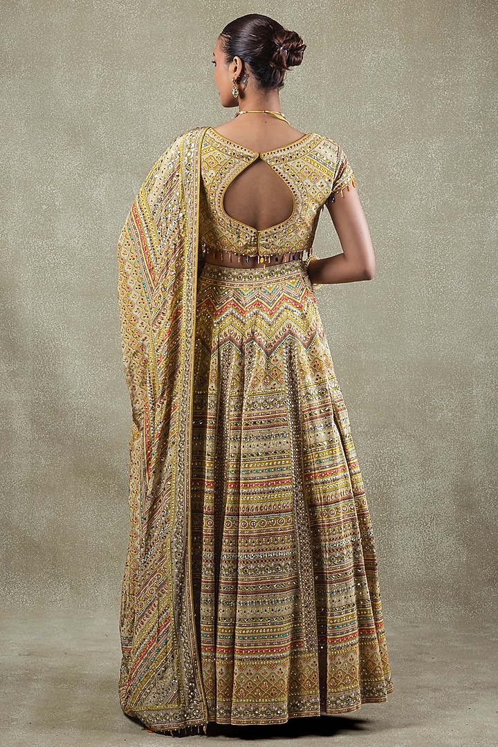 Lime Crepe Sequins Mirror Embellished Wedding Lehenga Set by Vedant G at Pernia's Pop Up Shop