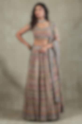 Blue Crepe Sequins Mirror Embellished Wedding Lehenga Set by Vedant G at Pernia's Pop Up Shop