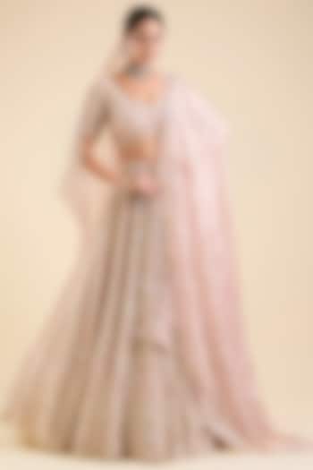 Lavender Tissue Sequins Embroidered Bridal Lehenga Set by Vedant G at Pernia's Pop Up Shop
