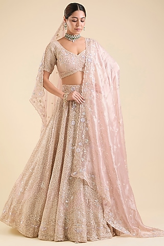 Lavender Tissue Sequins Embroidered Lehenga Set by Vedant G