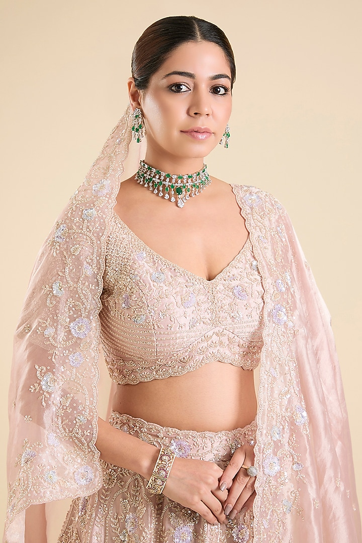 Lavender Tissue Sequins Embroidered Bridal Lehenga Set by Vedant G at Pernia's Pop Up Shop