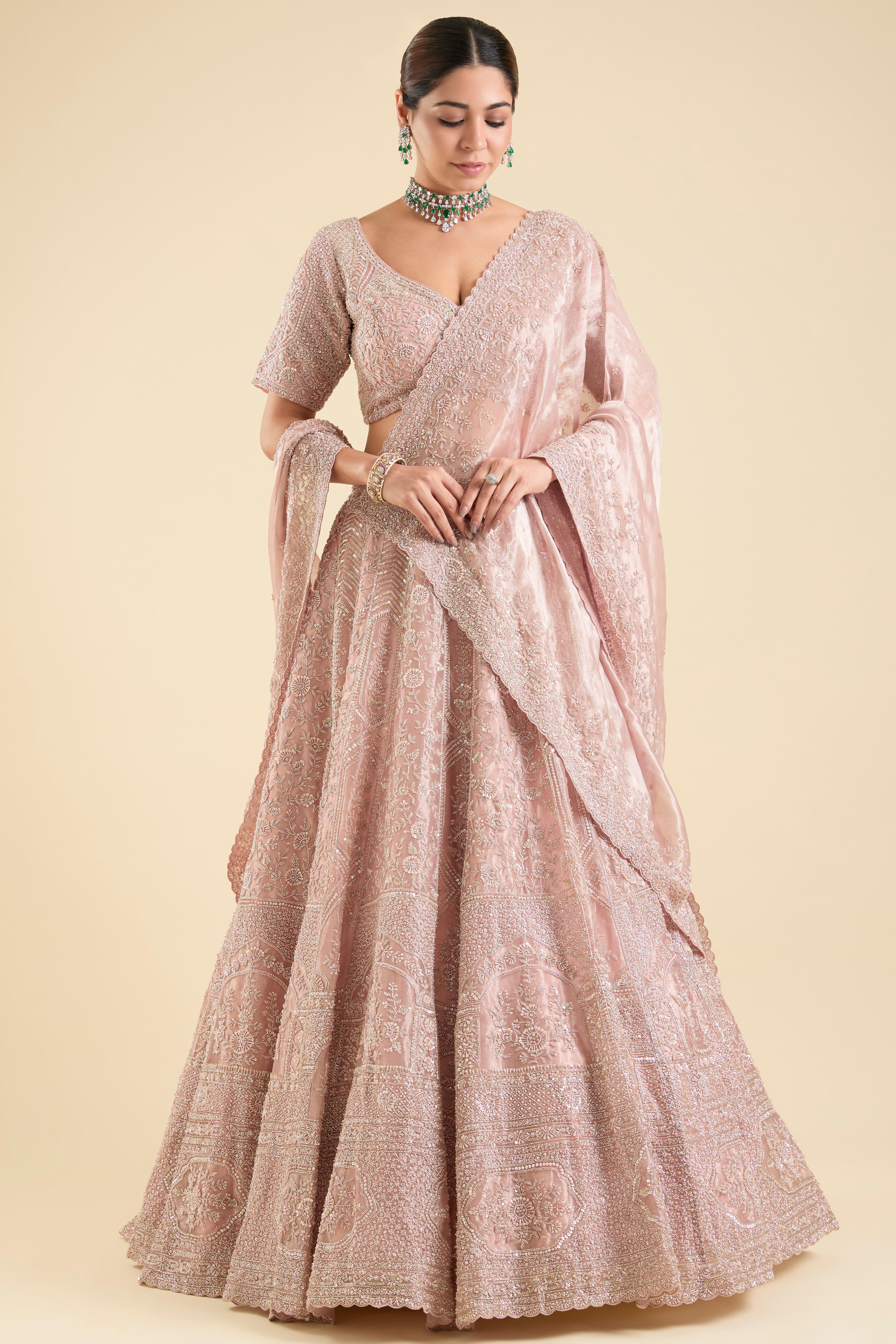 Vedant G Lavender Tissue Sequins Embroidered Lehenga Set
