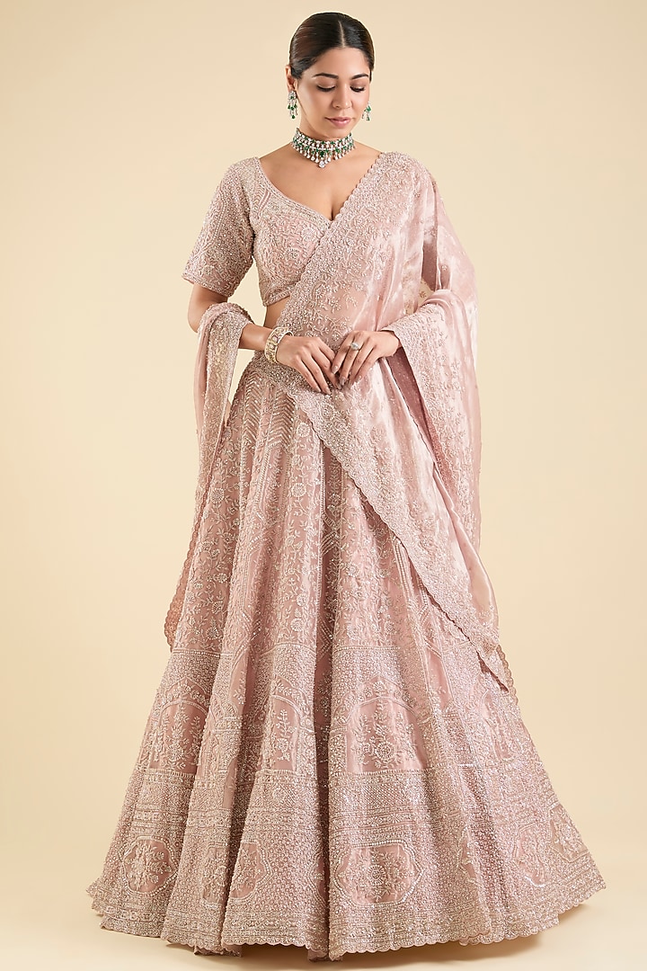 Lavender Tissue Sequins Embroidered Bridal Lehenga Set by Vedant G at Pernia's Pop Up Shop
