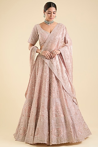 Lavender Tissue Sequins Embroidered Lehenga Set by Vedant G