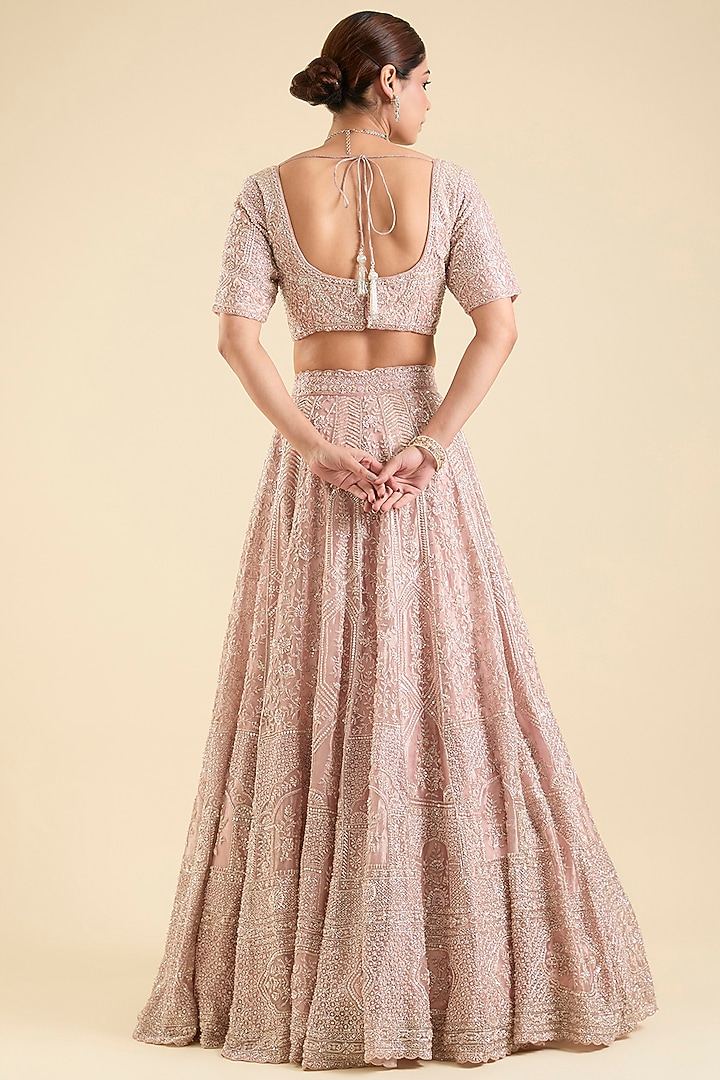 Lavender Tissue Sequins Embroidered Bridal Lehenga Set by Vedant G at Pernia's Pop Up Shop