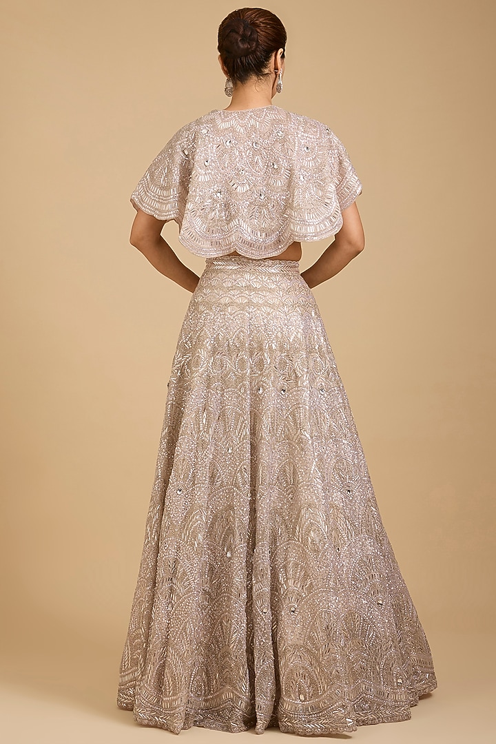Champagne Tissue Embroidered Bridal Lehenga Set by Vedant G at Pernia's Pop Up Shop