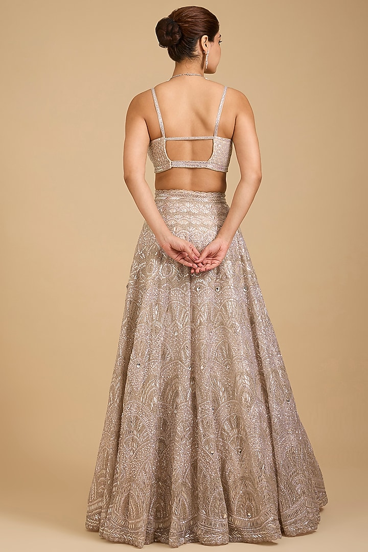 Champagne Tissue Embroidered Bridal Lehenga Set by Vedant G at Pernia's Pop Up Shop