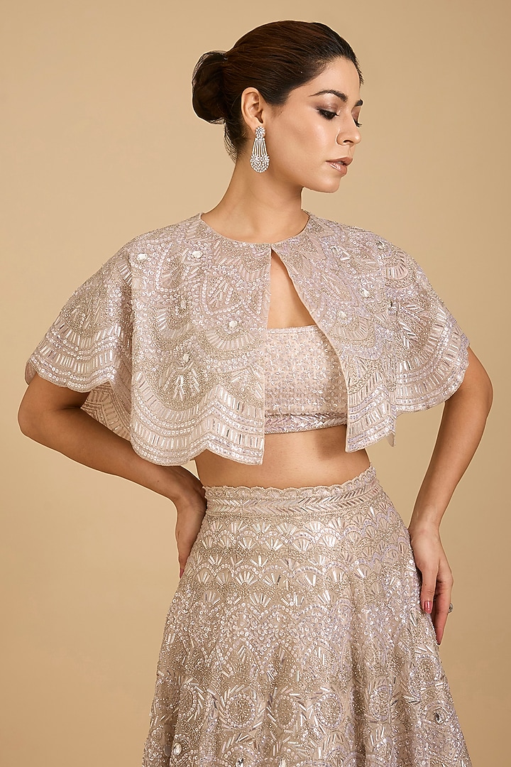 Champagne Tissue Embroidered Bridal Lehenga Set by Vedant G at Pernia's Pop Up Shop