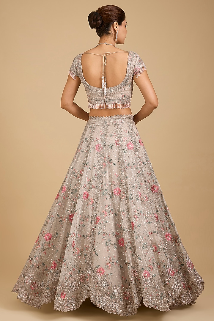 Grey Tissue Sequins Embroidered Bridal Lehenga Set by Vedant G at Pernia's Pop Up Shop