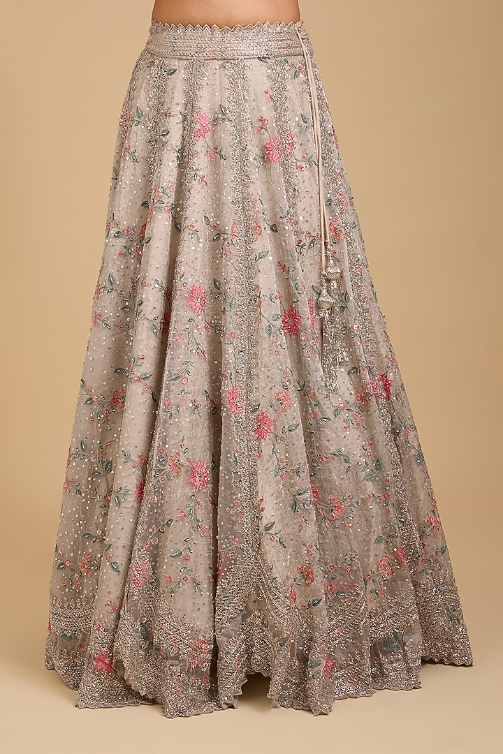 Grey Tissue Sequins Embroidered Bridal Lehenga Set by Vedant G at Pernia's Pop Up Shop