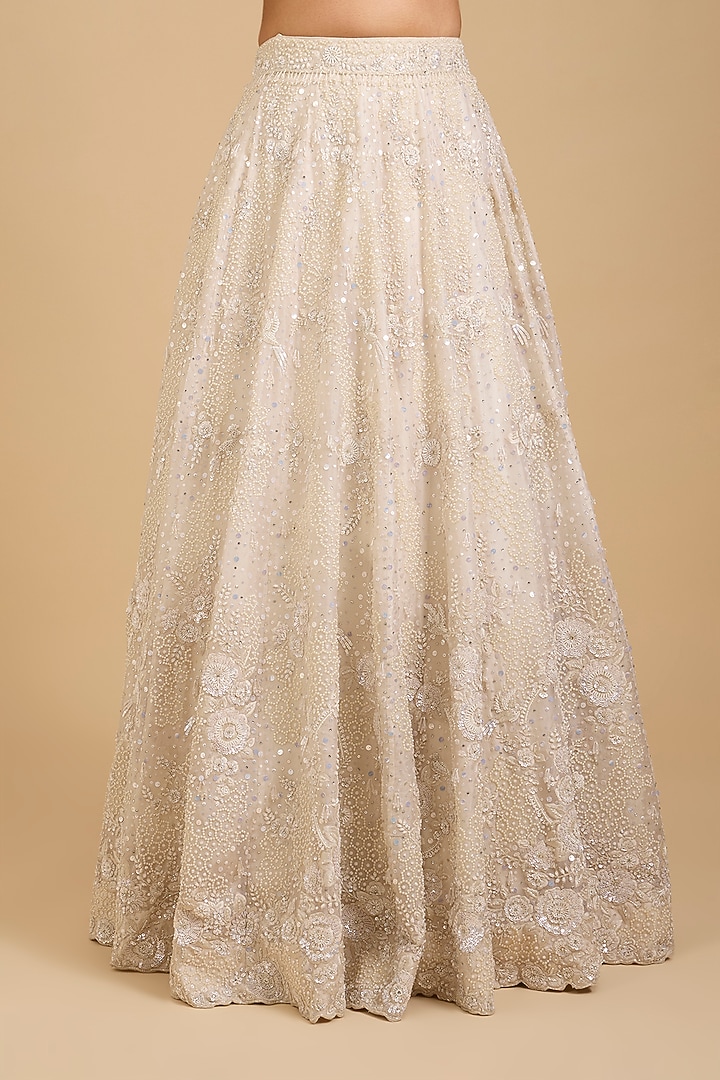 Ivory Organza Sequins Embroidered Bridal Lehenga Set by Vedant G at Pernia's Pop Up Shop