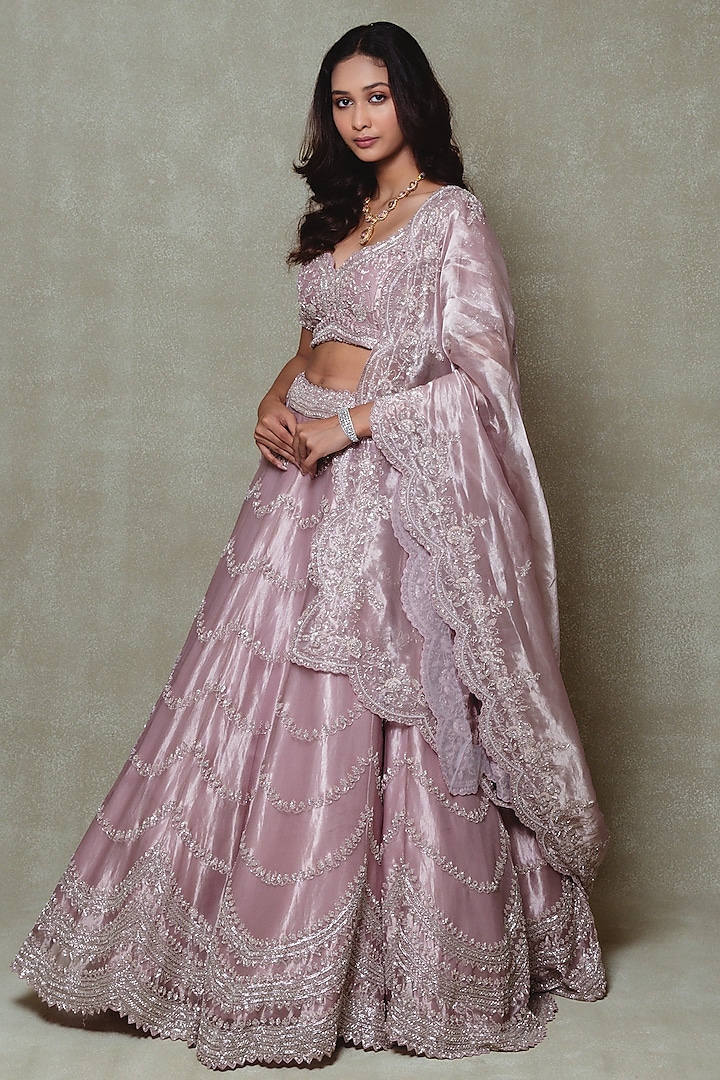 Lavender Tissue Sequins Embroidered Bridal Lehenga Set by Vedant G at Pernia's Pop Up Shop