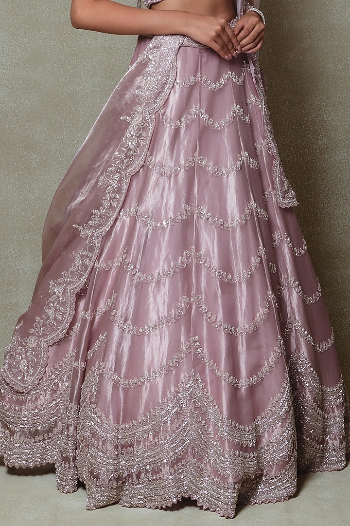 Lavender Tissue Sequins Embroidered Bridal Lehenga Set by Vedant G at Pernia's Pop Up Shop