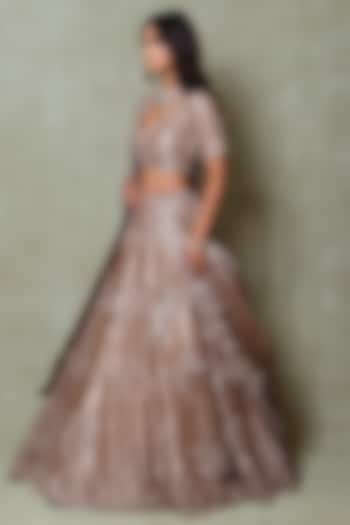 Brown & Silver Tissue Sequins Embroidered Bridal Lehenga Set by Vedant G at Pernia's Pop Up Shop